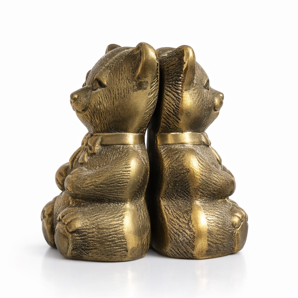 1970s Bear Bookends Antique Brass Finish Decorative Collectible Pair Gold